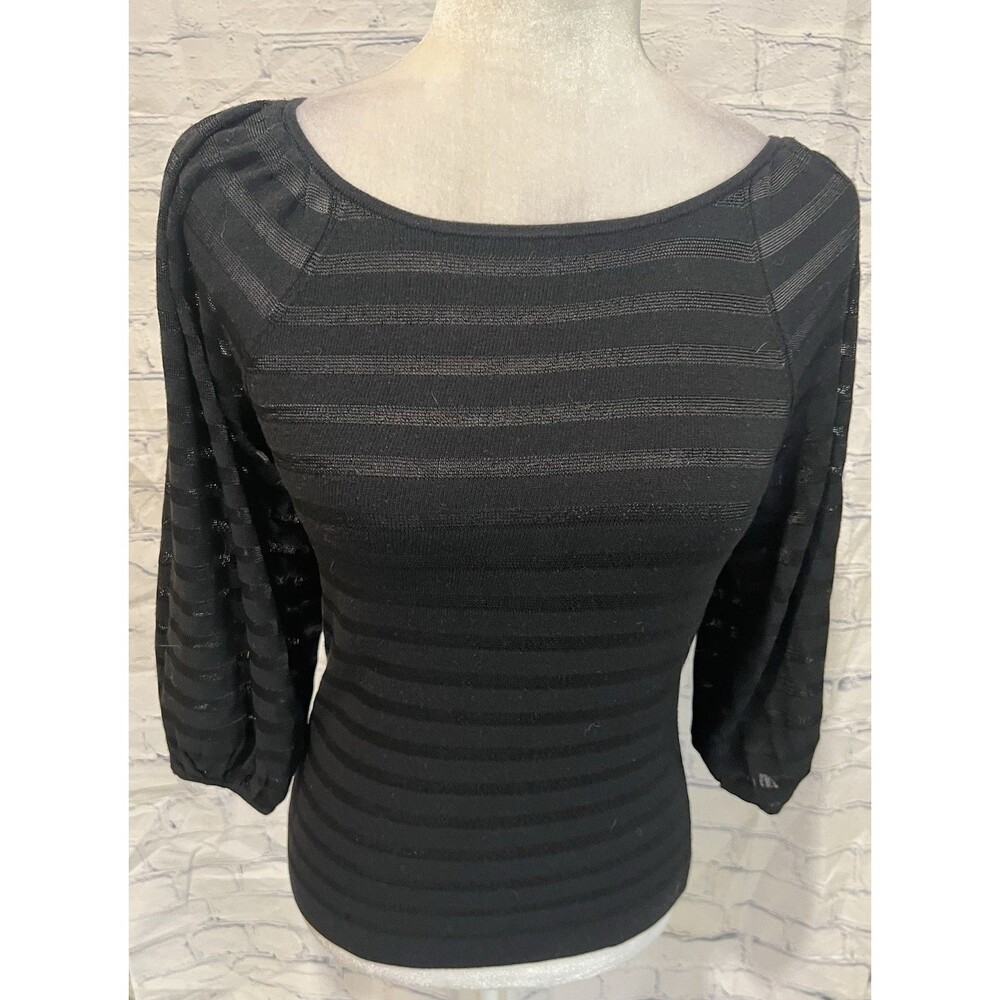 Ann Taylor knit Top Black Scoop Neck Long Sleeve Stretch Striped XSP